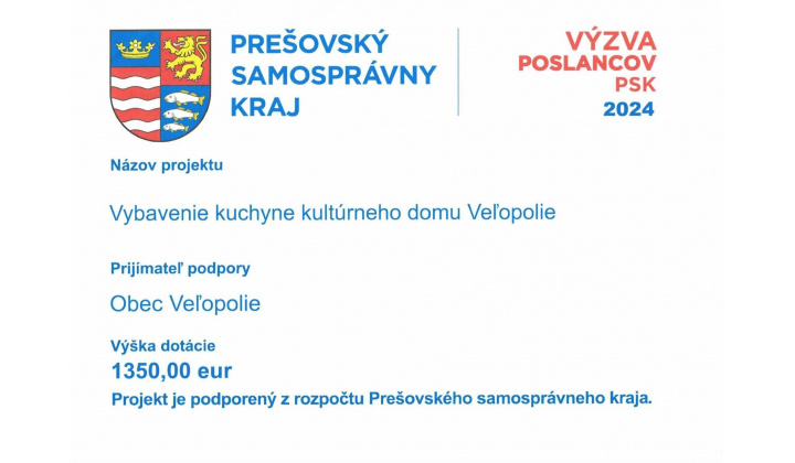 Vybavenie kuchyne kultúrneho domu Veľopolie