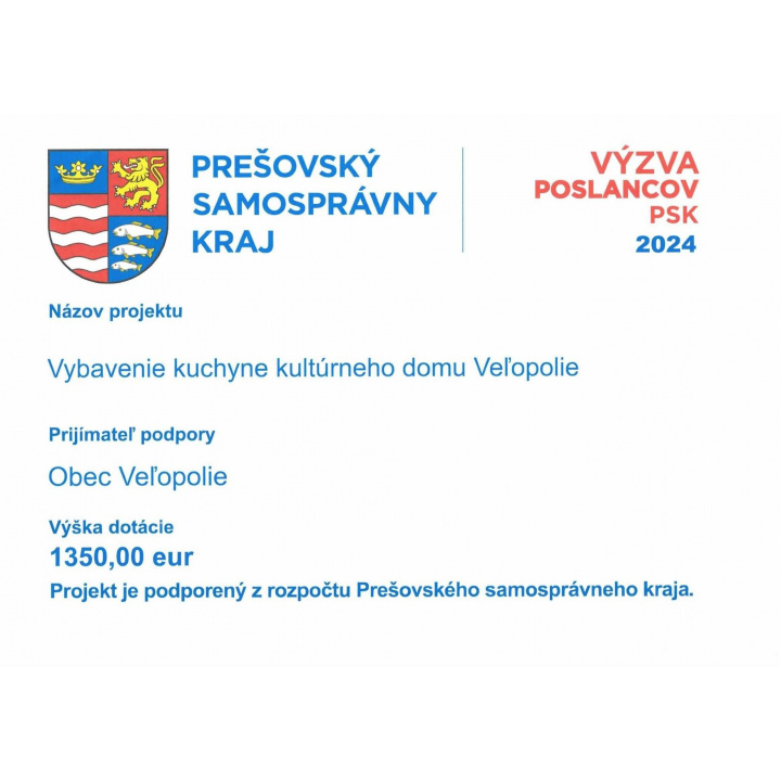 Vybavenie kuchyne kultúrneho domu Veľopolie